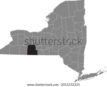 Black highlighted location map of the Steuben County inside gray map of the Federal State of New York, USA