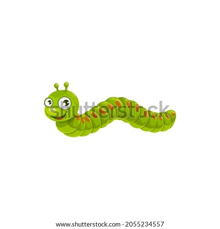 Cartoon caterpillar vector icon, green insect with cute smiling face and big eyes. Pest control service mascot. Kids design element, funny wild nature creature isolated on white background