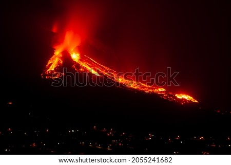 Breaking of the main crater and descent of the lava flow in the volcan de Cumbre Vieja. La Palma island.
 Royalty-Free Stock Photo #2055241682