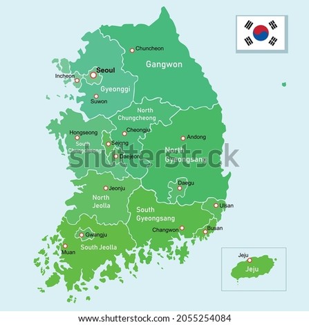 Vector image South Korea regions map Royalty-Free Stock Photo #2055254084