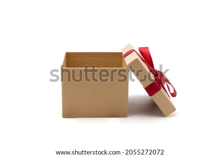 Gift box open lid on isolated on white background with romantic, presents for Christmas day or valentine day, package with congratulation, wrapped paper, spring for decoration, holiday concept.