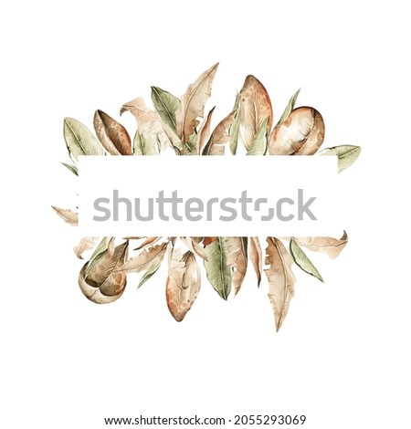Watercolor floral wreath. Hand painted frame of tropical leaves, palm, green jungle leaf. Exotic border. Isolated on white background. Botanical illustration for card design, print.