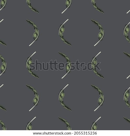 Seamless pattern banana leaf on grey background. Beautiful ornament summer tropical leaf. Geometrical texture template for fabric. Design vector illustration.