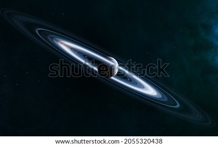Planet with a system of rings in the background of the deep space nebula. Science fiction. Elements of this image furnished by NASA Royalty-Free Stock Photo #2055320438
