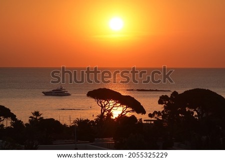 Sunset, Ocean, Cote d'Azur, Boat, Evening, Goldenhour Royalty-Free Stock Photo #2055325229