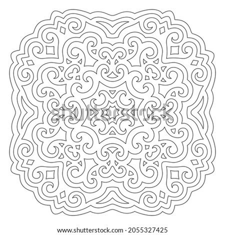 Beautiful monochrome linear illustration for coloring book page with abstract vintage pattern isolated on the white background