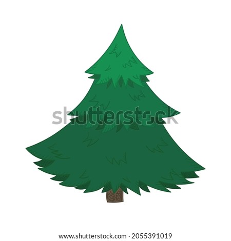 Cute cartoon bright Christmas fir tree