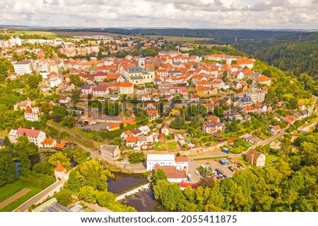 Aerial view of city Stribro. Historical town in West Bohemia. Silver was mined here in medieval times.
