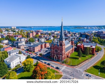 Portland Cathedral of the Immaculate Conception at 307 Congress Street in downtown Portland, Maine ME, USA.  Royalty-Free Stock Photo #2055417026