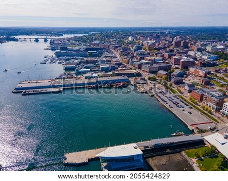 Aerial view of Portland Old Port and Fore River in downtown Portland, Maine ME, USA. 