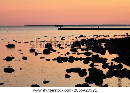Wonderful nark sunset of seashore. High quality photo