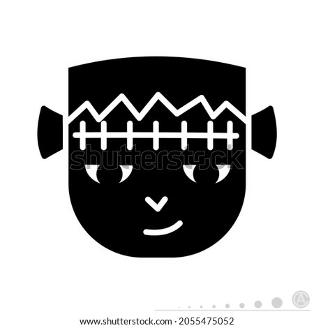 Icon vector graphic of Frankenstein. Halloween elements. Icons in black and white style. 