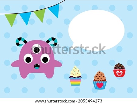 cute baby monster birthday greeting graphic vector