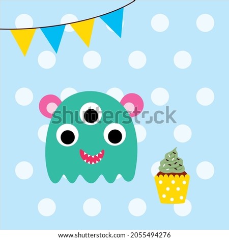 cute monster birthday card vector