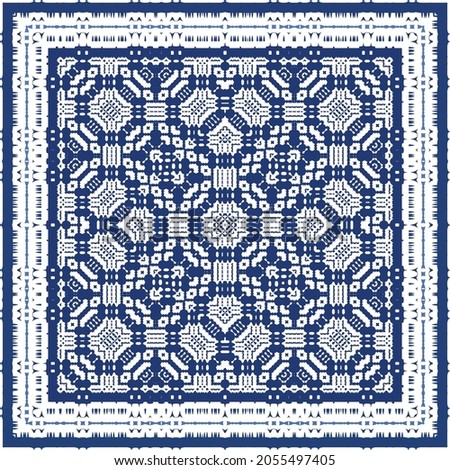 Decorative color ceramic azulejo tiles. Vector seamless pattern watercolor. Modern design. Blue folk ethnic ornament for print, web background, surface texture, towels, pillows, wallpaper.