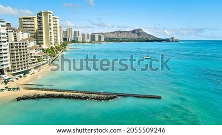Waikiki, Honolulu, Hawaii ocean front hotels with Diamond Head views Royalty-Free Stock Photo #2055509246