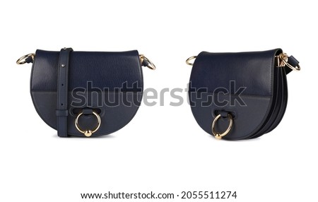 Blue women's bag on isolated background front and side views