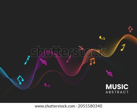Abstract Gradient Dotted Wavy Background And Music Notes.