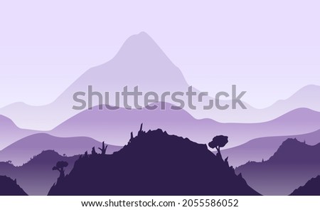 Landscape Mountains with Fog Vector Illustration