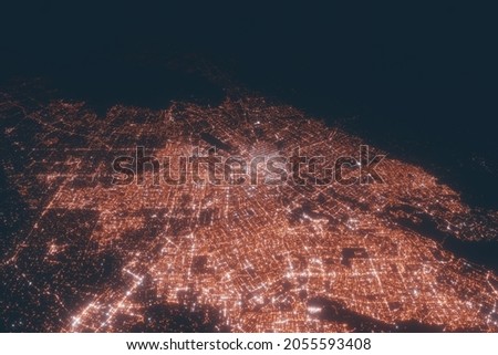 San Jose aerial view at night. Top view on modern city with street lights. Satellite view with glow effect