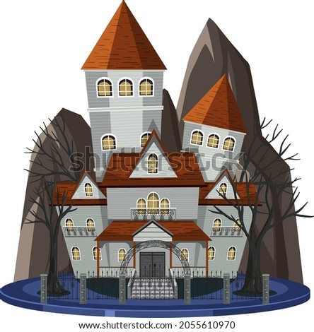 Haunted mansion exterior on white background illustration