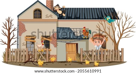 Isolated old broken farm house in the rural illustration