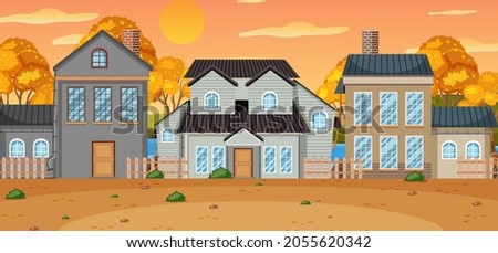 Landscape scene with houses in autumn illustration