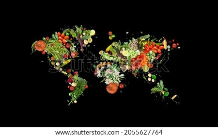 colourful world food day poster with world map Royalty-Free Stock Photo #2055627764