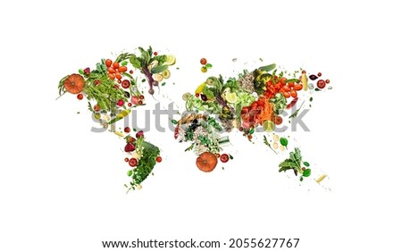 colourful world food day poster with world map Royalty-Free Stock Photo #2055627767