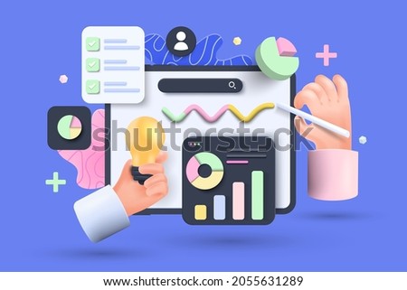 Online marketing, financial report chart, data analysis, and web development concept. Tablet with data chart. 3D vector illustration Royalty-Free Stock Photo #2055631289