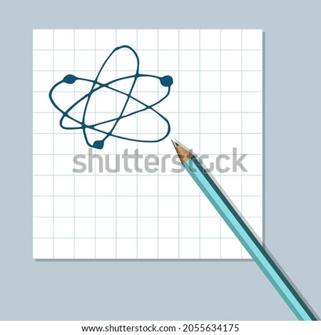 Atomic structure handdrawn icon Cartoon vector clip art of an atom or molecule with protons neutrons electrons Sketch