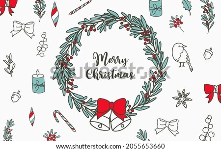 Collection of winter background set with tree,wreath,flower,leaves