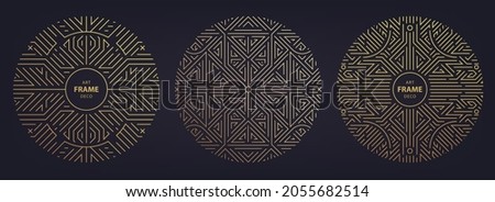 Vector set of art deco linear circles, round borders, frames, decorative design templates. Creative template in classic retro style of 1920s. Use for packaging, advertising, as banner