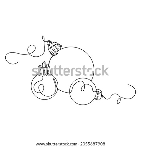 Continuous one line drawing of a christmas decoration baubles ball in silhouette on a white background. Linear stylized. Royalty-Free Stock Photo #2055687908