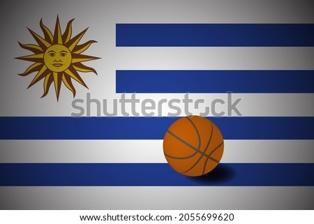 Uruguay flag with realistic basketball ball, vector