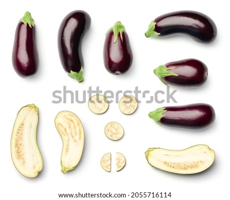 Collection of eggplant isolated on white background. Set of multiple images. Part of series Royalty-Free Stock Photo #2055716114