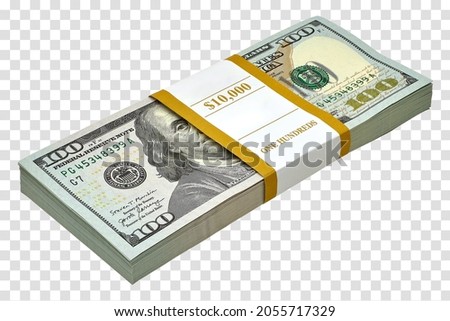 New design dollar bundles stack of bundles of 100 US dollars isolated on white background. Including clipping path Royalty-Free Stock Photo #2055717329