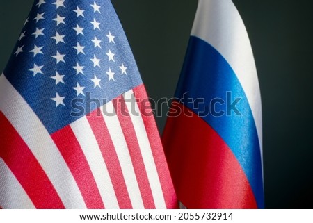 Flags of the United States of America USA and Russia. Royalty-Free Stock Photo #2055732914
