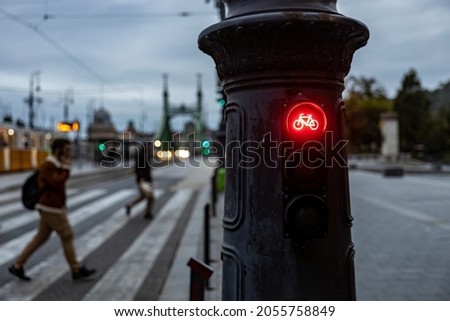 Red sign for bicycles on the streets of the city of Budapest 