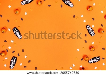 Halloween background of chocolate and candy pattern