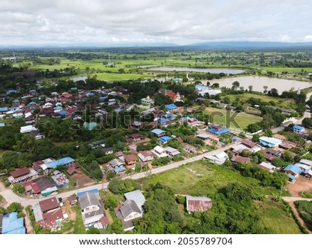 aerial photograph of rural communities in the morning sunrise