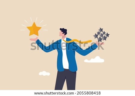 Quality vs quantity, management to assure excellent work outcome, working attitude to deliver superior result concept, smart businessman holding precious high quality stars versus other ordinary stars Royalty-Free Stock Photo #2055808418