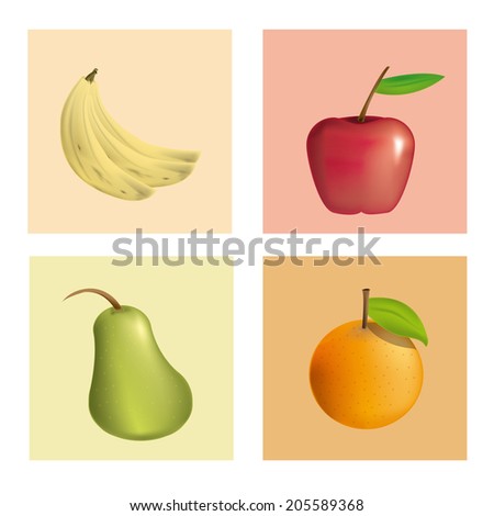 a set of some fruits like banana, apple, pear and an orange