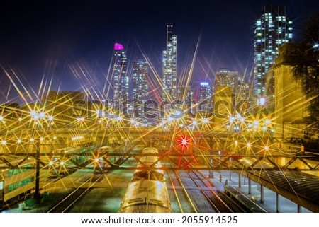 Chicago Rail Yard and Architecture at Night