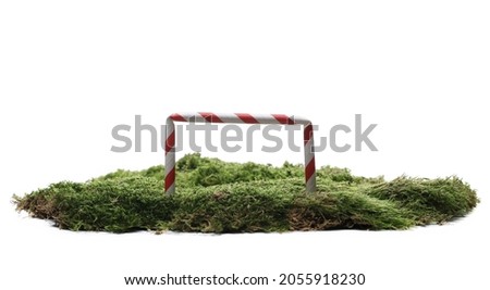 Green moss and football goal (paper straw) isolated on white background and texture