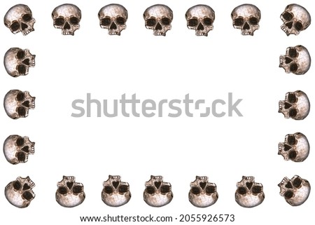 Human Skull Picture Frame. Human Skull Business Card. Halloween Human Skull. 