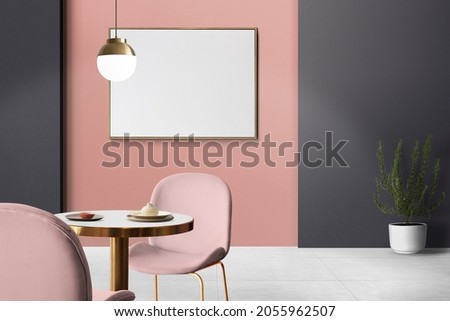 Chic luxury authentic dining room interior design with blank picture frame