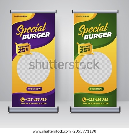 Food and Restaurant roll up banner design template	