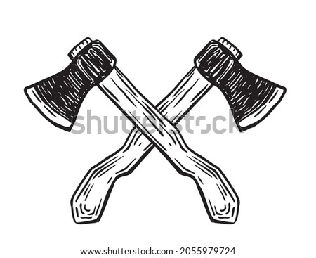 Two crossed axe, hand drawn illustration