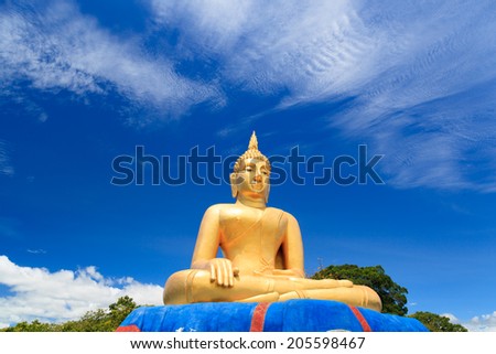 Giant golden Buddha statue hands, Khao Tao in Thailand